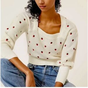 Anthropologie Strawberry Embroidered Sweater
